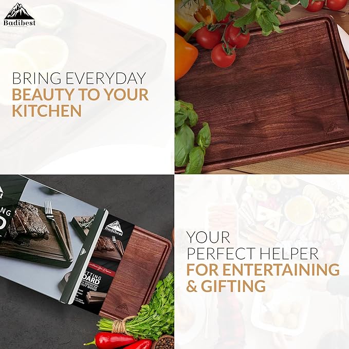 Handcrafted Walnut Wood Cutting Board 12x8, Non Toxic Kitchen Chopping Board with Juice Groove Charcuterie Serving Board, Eco & Knife Friendly Small Wooden Cutting Boards for Kitchen, Restaurant Use-Ruum Studio Home