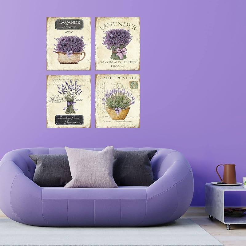 Twisted R Design Wall Art Canvas Prints - 4 Vintage Farmhouse Decor Prints - 8x10 Wrapped Canvas Floral-Themed Pictures - Made in USA Wall Art for Living Room, Bedroom, Office, More - French Lavender-Ruum Studio Home