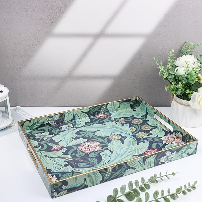 Spsyrine Serving Tray with Handles, Plastic Decorative Tray for Coffee Table, Living Room, Home Decor, Leicester-Ruum Studio Home