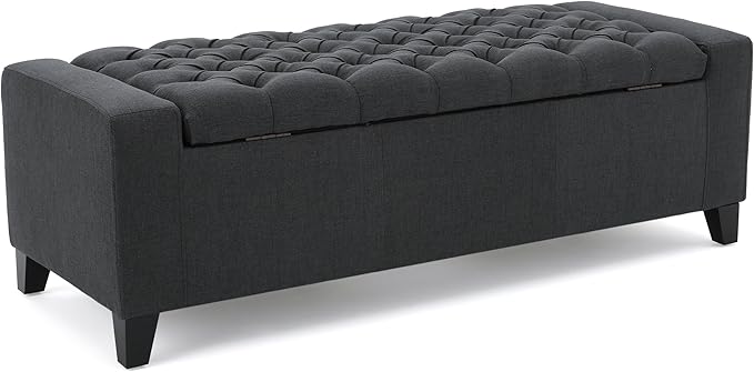 Christopher Knight Home Hikaru Fabric Storage Ottoman, Dark Grey Dimensions: 20.50”D x 51.00”W x 17.00”H-Ruum Studio Home