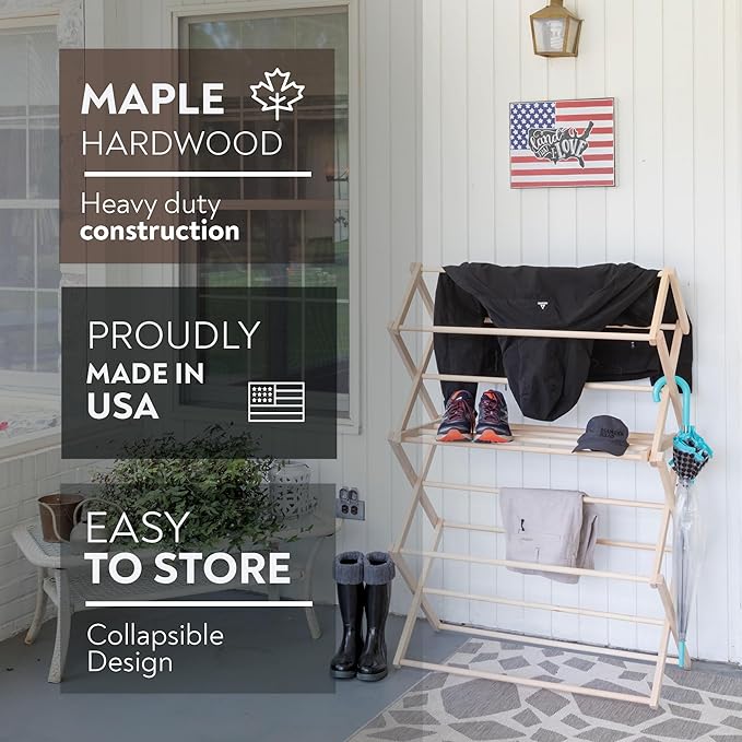 Pennsylvania Woodworks Clothes Drying Rack: Solid Maple Hard Wood Laundry Rack for Blankets, Towels, Bedding & More, Heavy Duty Folding Drying Rack, Made in USA, No Assembly Needed, XXLarge-Ruum Studio Home