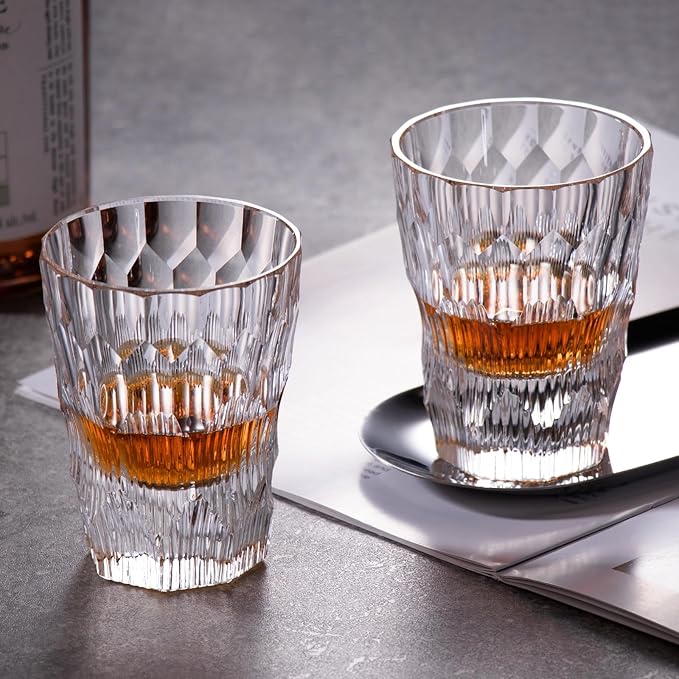 KAMMAK Crystal Whiskey Glasses Set of 2, Handcrafted 6.09oz Old Fashioned Glasses Stemless, Luxury Cocktail Glasses, Hand Blown Scotch Cup for Women, Men Gift for Rocks, Bourbon, Bar Barware-Ruum Studio Home