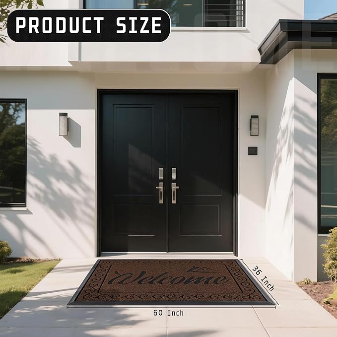 Yimobra Welcome Mat, Heavy Duty Sturdy Door Mats for Home Entrance Outdoor Indoor, Front Doormat for Outside Patio Floor Entry Porch Garage Office, Waterproof, Low Profile, 60 x 36, Coffee-Ruum Studio Home