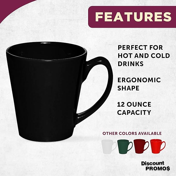 DISCOUNT PROMOS Glossy Ceramic Latte Coffee Mug 12 oz. Set of 10, Bulk Pack - Perfect for Tea, Espresso, Cappuccino, Hot Cocoa - Black-Ruum Studio Home