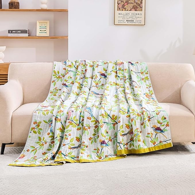 Boho Throw Blanket for Bed, 100% Cotton Soft Rustic Quilt Fall Blanket, 50"x60" Floral Printed Farmhouse Decor Bed Blankets, All Season Rustic Reversible Bohemian Throw Quilt-Ruum Studio Home