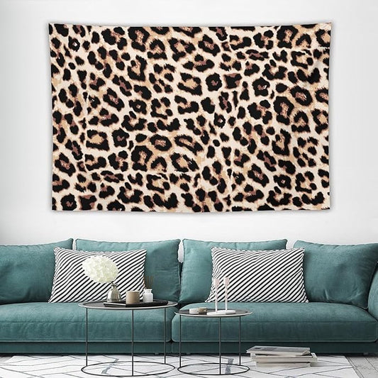 HZOHNAGO Leopard Print Tapestry Rustic Brown Leopard Wild Animal Printed Wall Tapestry Painting Wall Hanging for Bedroom Living Room Dorm 90" W x 60" H-Ruum Studio Home