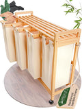 Laundry Sorter with 4 Sections beige, Hamper with Removable Cotton Bags & Wheels – Perfect Laundry Organizer - Eco-Friendly Rolling Laundry Basket – Durable Bamboo and Stylish Design-Ruum Studio Home