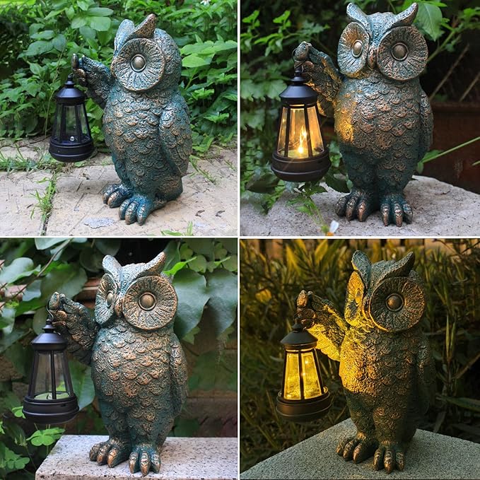Garden Statues Outdoor, owl Figurines Decorated with Solar Lights, Unique Christmas Birthday Gifts for Moms, Grandmas, Women, Wives, Sisters-Ruum Studio Home