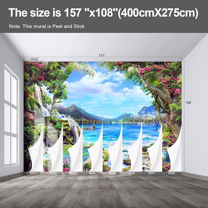 Landscape Lake Waterfall Wall murals Peel and Stick Wallpaper for Bedroom Living Room - 108"x157"-Ruum Studio Home