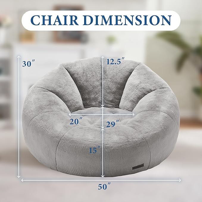 Hobestluk Bean Bag Chairs Large Bean Bag Couch for Adults Stuffed Sofa Chair Comfy Giant Bean Bag Chair with Spacious Design for Reading, Playing or Relaxing (Grey)-Ruum Studio Home