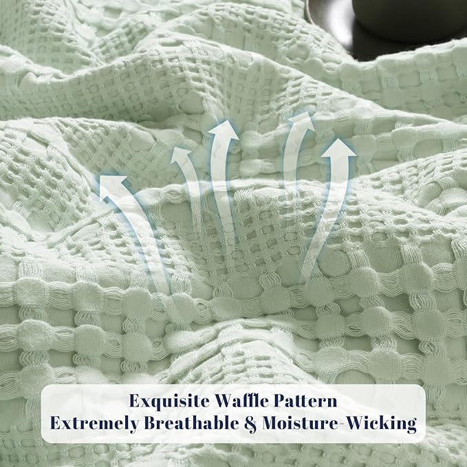 PHF Cooling Waffle Blanket Queen Size, Lightweight 60% Rayon Derived from Bamboo & 40% Cotton Breathable Blanket for Hot Sleepers, Soft and Luxury for Bed Couch and Sofa, 90"x90", Mint-Ruum Studio Home