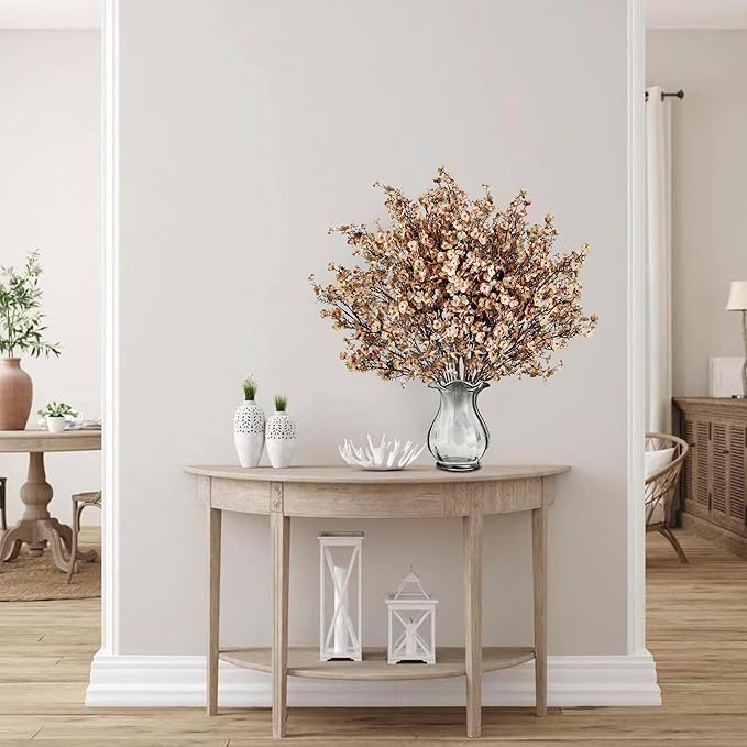 Sggvecsy 15 Pcs Babys Breath Artificial Flowers Gypsophila Bouquets Bulk Real Touch Fake Silk Flowers for Home DIY Floral Arrangement Table Centerpiece Fall Thanksgiving Autumn Decoration (Skin Brown)-Ruum Studio Home