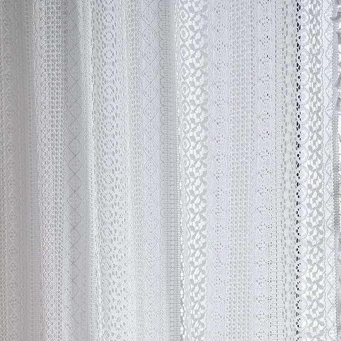Sutuo Home Boho Sheer Curtain 108 Inches Long, Crochet Lace with Bohemian Hollow Knitted Handmade Tassels,Vintage Farmhouse Window Treatment for Bedroom, Rod Pocket, 1 Panel 59" W x 108" L, White-Ruum Studio Home