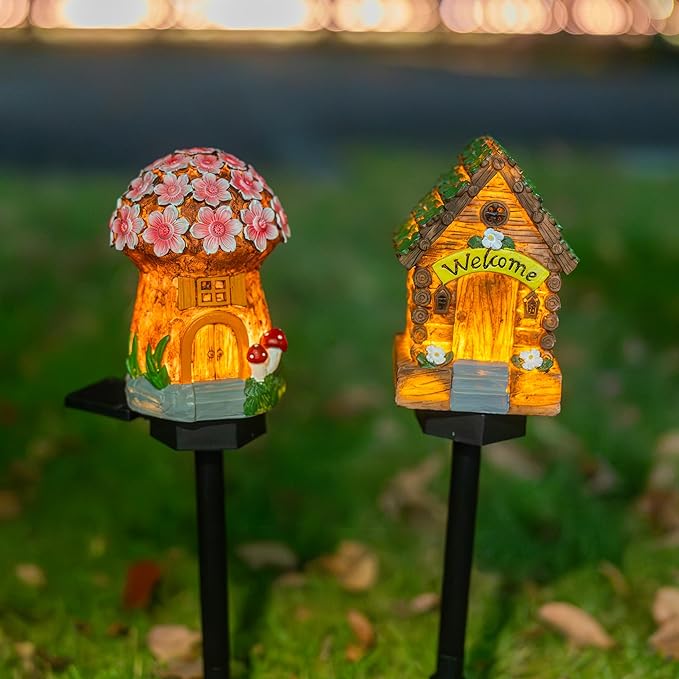 Dazzle Bright Fairy Garden House, 16" Glow in The Dark Cottage with Solar LED Light, Beautiful Miniature Garden Decoration for Indoor or Outdoor Gardens-Ruum Studio Home