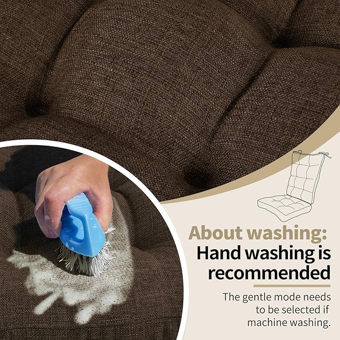 BUYUE Chair Cushion Set for Rocking Chair, Back Pillow & Seat Cushion with Ties, Original Woven Fabric Non-Slip Chair Pads for Elderly Sitting, Chocolate-Ruum Studio Home