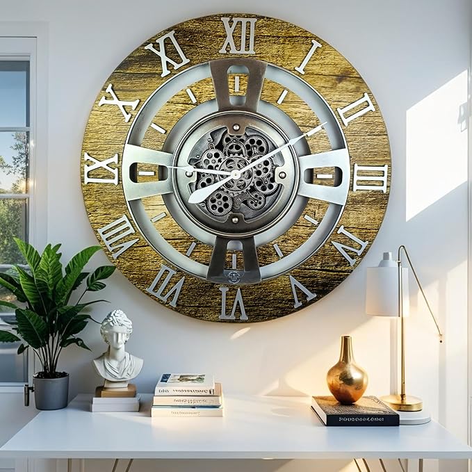 The Gears Clock Real Moving Gear Wall Clock England Line (Gold Antique, 24 inches (60 cm))-Ruum Studio Home