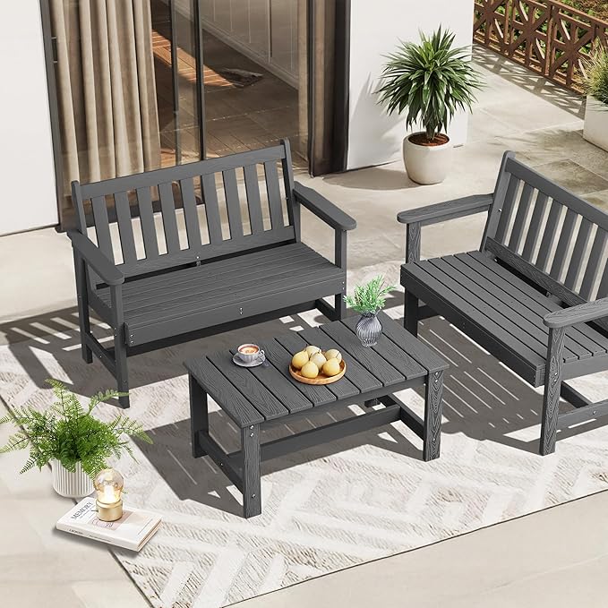 SERWALL Outdoor Coffee Table, HDPE Patio Coffee Table for Outside, Grey-Ruum Studio Home