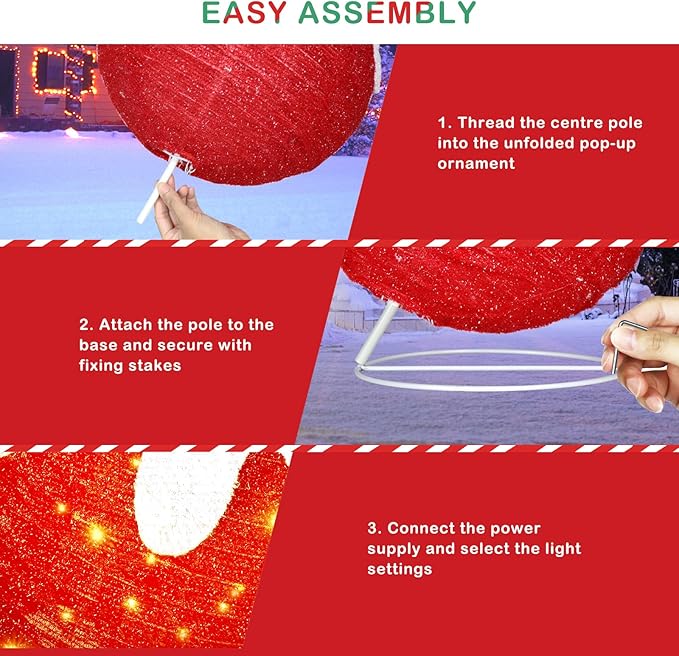 BRIGHTDECK Outdoor Christmas Ornaments, Lighted Pop-Up Outdoor Holiday Ball Decoration with 80 LED Lights, 8 Light Modes, Lighted Collapsible Holiday Decorations for Yard, Home (Red)-Ruum Studio Home