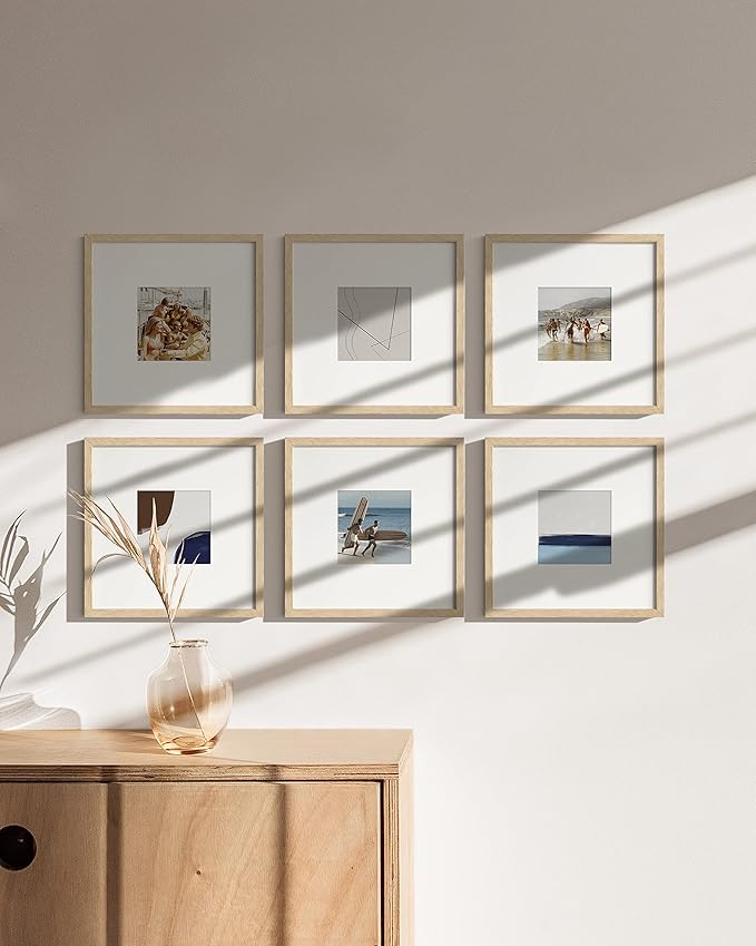HAUS AND HUES 10x10 Square Picture Frames Set of 15 - Oak Wood Frames with Mat, Beige-Ruum Studio Home