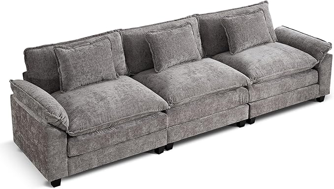URRED Modular Sectional Sofa Comfy Cloud Couch, Modern Chenille Sofa Sleeper Deep Seat Couches with Ottoman/Pillows for Living Room (Gray, 117'')-Ruum Studio Home
