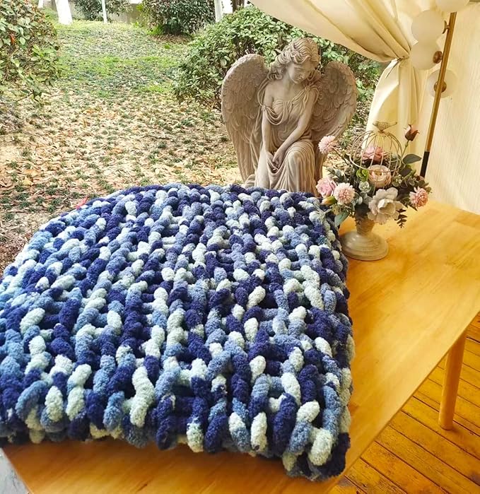 DDL&HEXI Chunky Chenille Blanket 100% Hand Knit with Jumbo Chenille Yarn (50"x60") Super Soft Large Throw Bed Blanket for Couch, Sofa, Home Decor - Machine Washable (03)-Ruum Studio Home
