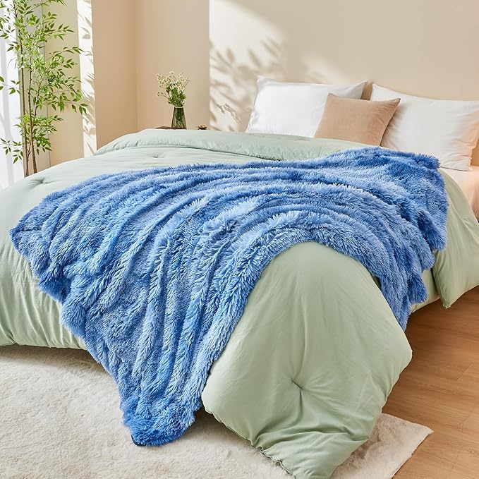 GONAAP Fuzzy Faux Fur Throw Blanket Indigo Super Soft Cozy Plush Fuzzy Shaggy Blanket for Couch Sofa Bed (Indigo, Throw(50"x60"))-Ruum Studio Home