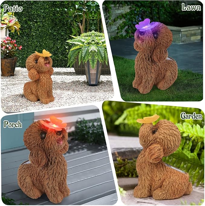 Dog Statues Outdoor Decor, Solar Lights Outdoor Statue Garden Decorations Solar Dog Ornaments for Patio, Lawn, Yard Art Decoration, Housewarming Garden Gift-Ruum Studio Home