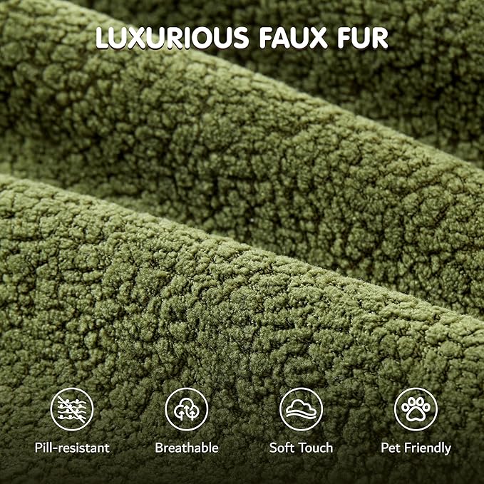 ovios 58" Oversized Round Chair Lounge Chaise Indoor, No Assembly Required, Cloud Large Circle Chair with Plush Fuax Fur, Fluffy Modern Sleeper Sofa Bed for Reading Yoga, Green (Cloud Velvet)-Ruum Studio Home