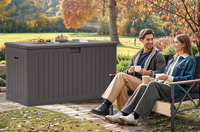 YITAHOME 200 Gallon Extra Large Deck Box, Double-Wall Resin Outdoor Storage Box with Flexible Divider for Patio Cushions Pool Supplies Garden Tools, 990 lbs Load Capacity, Lockable (Brown)-Ruum Studio Home
