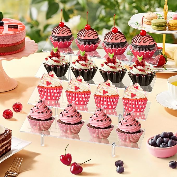 Acrylic Display Riser Stand Shelf Clear 4 Tier Cupcake Stand Perfume Display Holder Figures Desktop Decoration and Organizer Showcase Toys Retail Display Rack Candy Dessert Buffet 4 Step Collection (1 PACK)-Ruum Studio Home