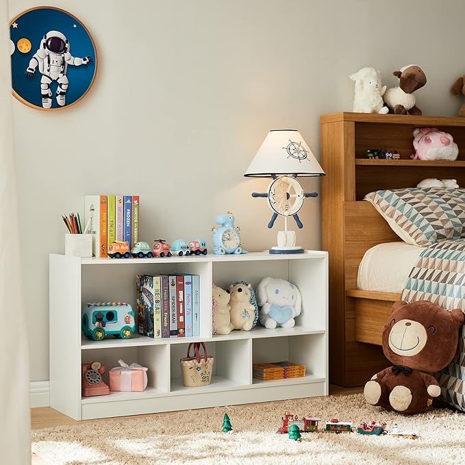 Toy Organizers and Storage, 5-Section Kids Bookshelf for Organizing Books Toys, School Classroom Wooden Storage Cabinet for Children's Room, Playroom, Nursery-Ruum Studio Home