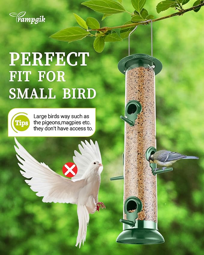 Bird Feeders for Outdoors Hanging,Finch Feeders for Outside,Chew-Proof Hanging Bird Feeder,Rust-Proof Birdfeeder,Squirrel Proof 6 Ports Metal Bird Feeder,14 Inch,1 Pack,Green-Ruum Studio Home