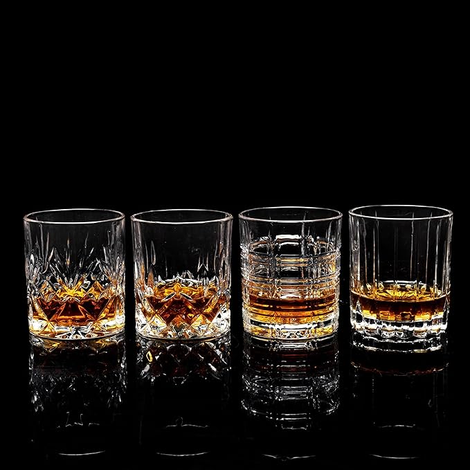 KANARS Whiskey Glasses Set of 4 - Multi Style Crystal Liquor Glasses 10 oz - Rocks Glass Barware For Scotch, Bourbon, Rum and Cocktail, Whisky Gifts for Men-Ruum Studio Home