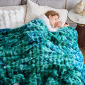 NEWCOSPLAY Faux Fur Twin Blanket Tie-dye Dark Teal Luxury Fluffy Thick Warm Bubble Blanket for Couch Sofa Bed 700GSM (Tie-dye Dark Teal, Twin(60"x80"))-Ruum Studio Home
