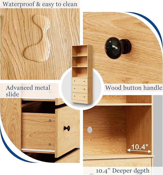 71" Tall Bookshelf with Storage, Bookcase with Drawers, Farmhouse Wooden Corner Book Shelves, Mid Century Modern Book Shelf Wall Standing Home Decor Furniture for Living Room, Bedroom, Office, Kitchen-Ruum Studio Home