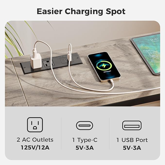 SUPERJARE 70 Inch Console Table with Outlet, Narrow Entryway Table for Living Room, Oak-Ruum Studio Home