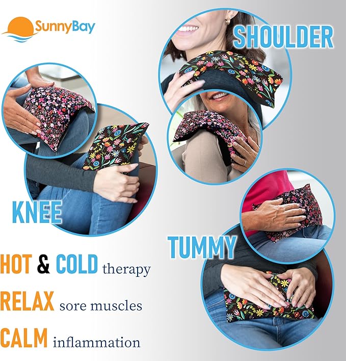 SunnyBay Small Microwave Heating Pad, Microwavable Versatile Cold/Heated Neck and Shoulder Wrap for Back Pain and More, Moist Heat Cotton-Fleece Pad, 6x11 Inches, Meadow & Melody Flowers, Pack of 2-Ruum Studio Home
