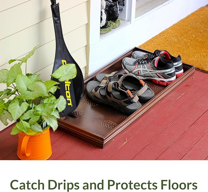 Good Directions Large Boot Tray, Pine Cones Multi-Purpose All Weather Decorative Boot Tray, Shoes, Plants, Garage, Patio Door, Pet Bowls, 35 inch Entry Indoor Shoe Tray, Copper Finish-Ruum Studio Home