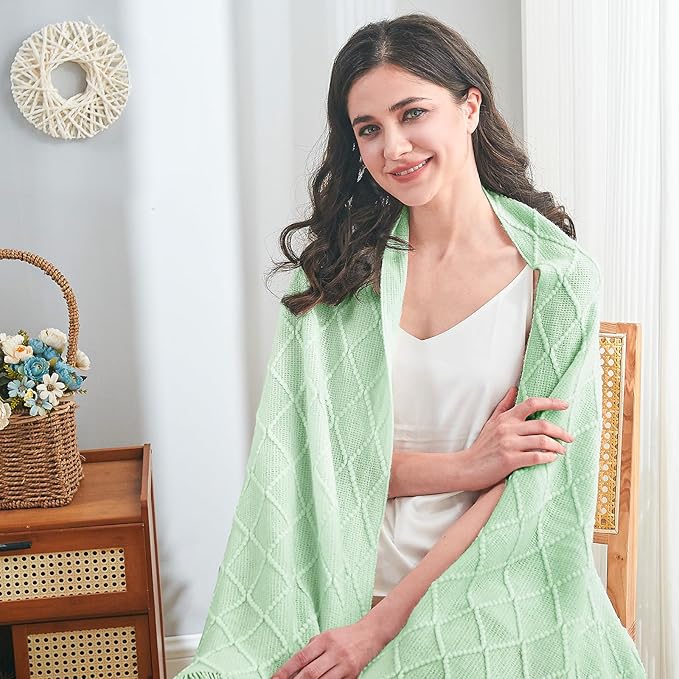 inhand Knitted Throw Blanket for Couch and Bed, Soft Living Room Home Decor Knitted Blanket with Tassel, Outdoor Lightweight Breathable Summer Blanket, Farmhouse Warm Woven Decorative, 50"x60"-Ruum Studio Home