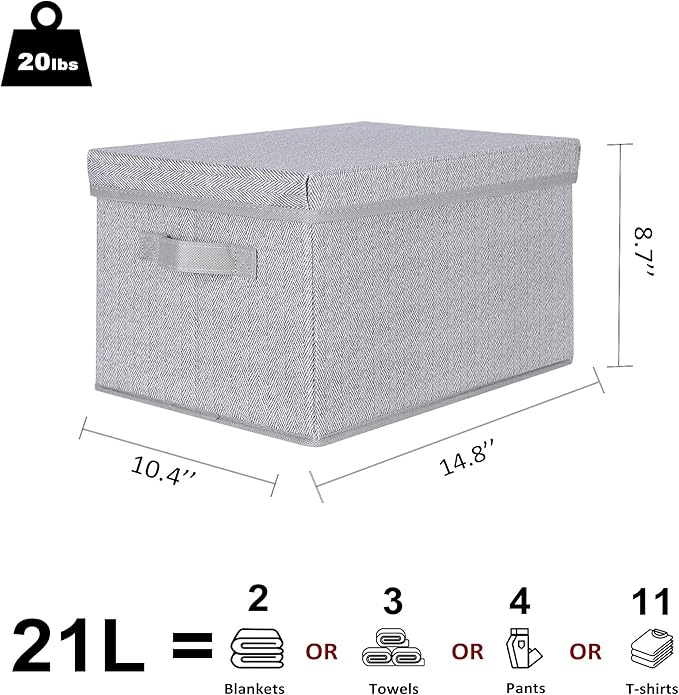 WUIKE 3 Pack Large Storage Bins with Lids, Fabric Closet Shelf Organizers, FoldableStorage Baskets with Cover for Bedroom, Herringbone Gray-Ruum Studio Home