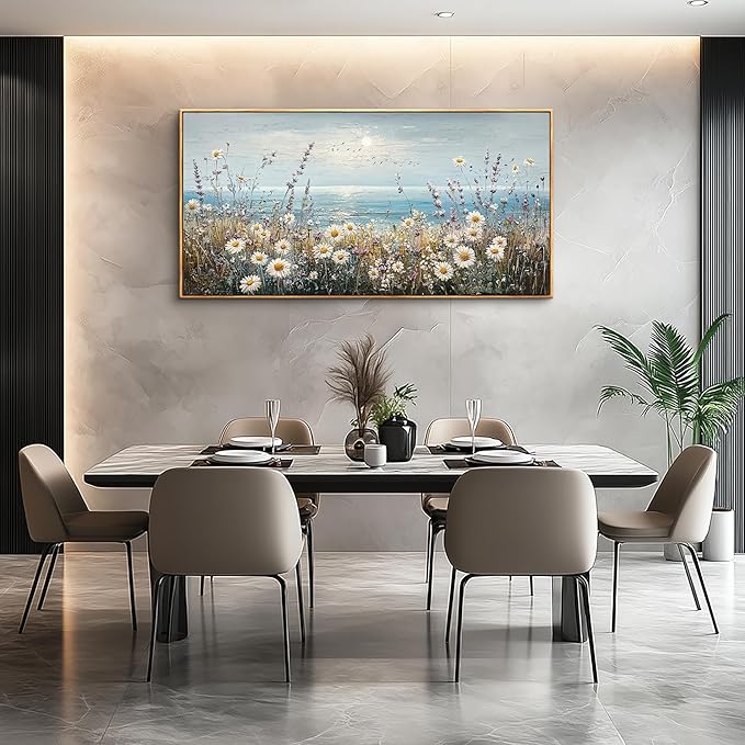 PHAOHUAXM Large Canvas Wall Decoration For Living Room Wall Art For Bedroom Office Decorations Blue Ocean Paintings Flowers Watercolour Wall Pictures Canvas Artworks Home Decor Wood Framed 24x48 In-Ruum Studio Home