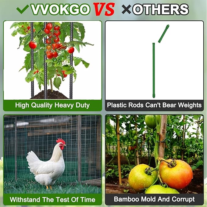 VVOKGO RebarStakes 36 Inch Ground Rebar Stakes (8 pcs), Heavy Duty Hook Ground Anchors, Steel Plant Support Garden Stake with Chisel Point end Black Plastic Spraying for Anti-Rust-Ruum Studio Home