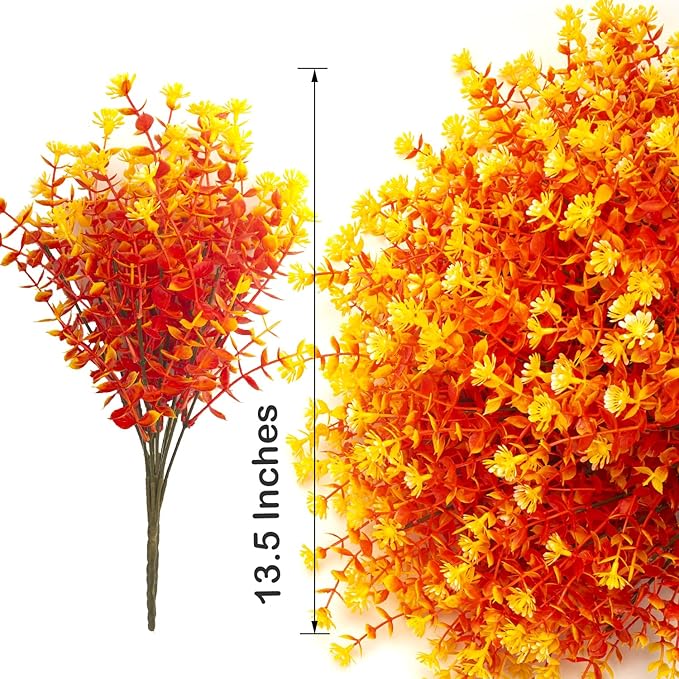 12 Bundles Artificial Fall Flowers No Fade Faux Autumn Plants, Fake Indoor Outdoor Greenery Decorations for Thanksgiving Christmas Wedding Party Home Garden Fireplace Décor (Fall Orange)-Ruum Studio Home