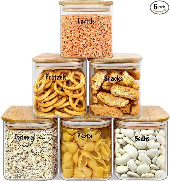 Urban Green Glass Jars with Airtight Lids, Airtight Glass Canisters with Locking Lids, (Bamboo-6P-24oz)-Ruum Studio Home