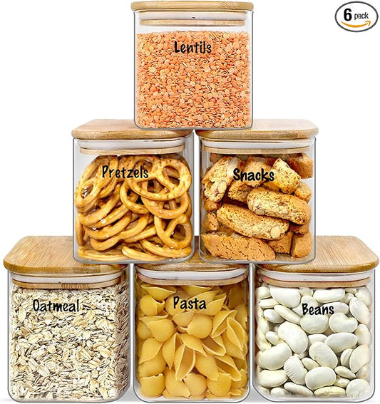 Urban Green Glass Jars with Airtight Lids, Airtight Glass Canisters with Locking Lids, (Bamboo-6P-24oz)-Ruum Studio Home