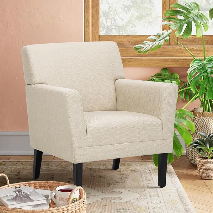 COLAMY Modern Accent Chair for Living Room, Upholstered Fabric Accent Armchair with Back, Soft Single Sofa Chair with Arms for Bedroom/Office/Reception Room, Oatmeal-Ruum Studio Home