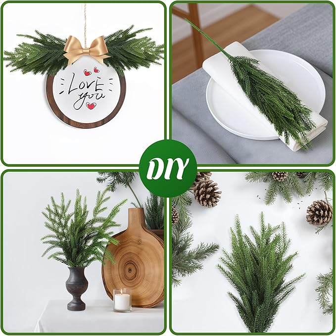 WeGuard 32 Pcs Real Touch Artificial Norfolk Pine Branches, 18 Inches Faux Cedar Pine Stem Fake Christmas Greenery Picks for Vase DIY Garland Wreath Christmas Decor Home Decor-Ruum Studio Home