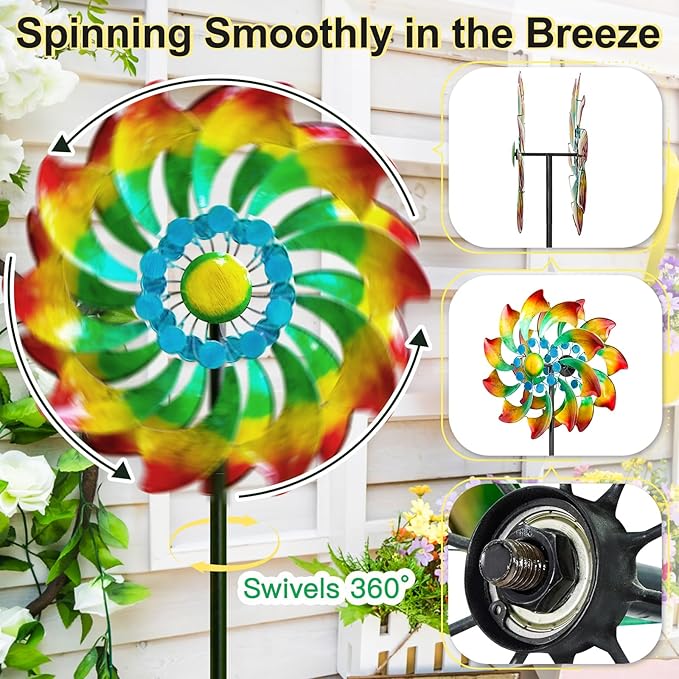 Wind Spinner - Metal Large Wind Spinners Outdoor - Windmill for Yard and Garden, Gift for Family, Friends, Garden Lovers(74'' x 22'')-Ruum Studio Home