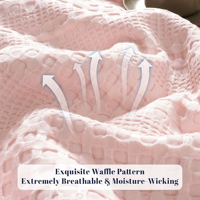 PHF Cooling Waffle Blanket Twin Size, Lightweight 60% Rayon Derived from Bamboo & 40% Cotton Breathable Blanket for Hot Sleepers, Soft and Luxury for Bed Couch and Sofa, 66"x90", Pink-Ruum Studio Home