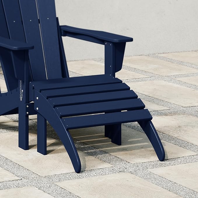 WestinTrends Outdoor Ottoman, Patio Adirondack Ottoman Foot Rest, All Weather Poly Lumber Folding Foot Stool for Adirondack Chair, Widely Used for Outside Porch Pool Lawn Backyard, Navy Blue-Ruum Studio Home